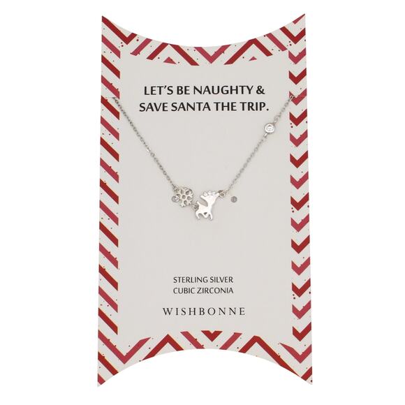 Sterling Silver & CZ Reindeer & Snowflake Christmas Gift Necklace #C04N1 - Picture 1 of 5